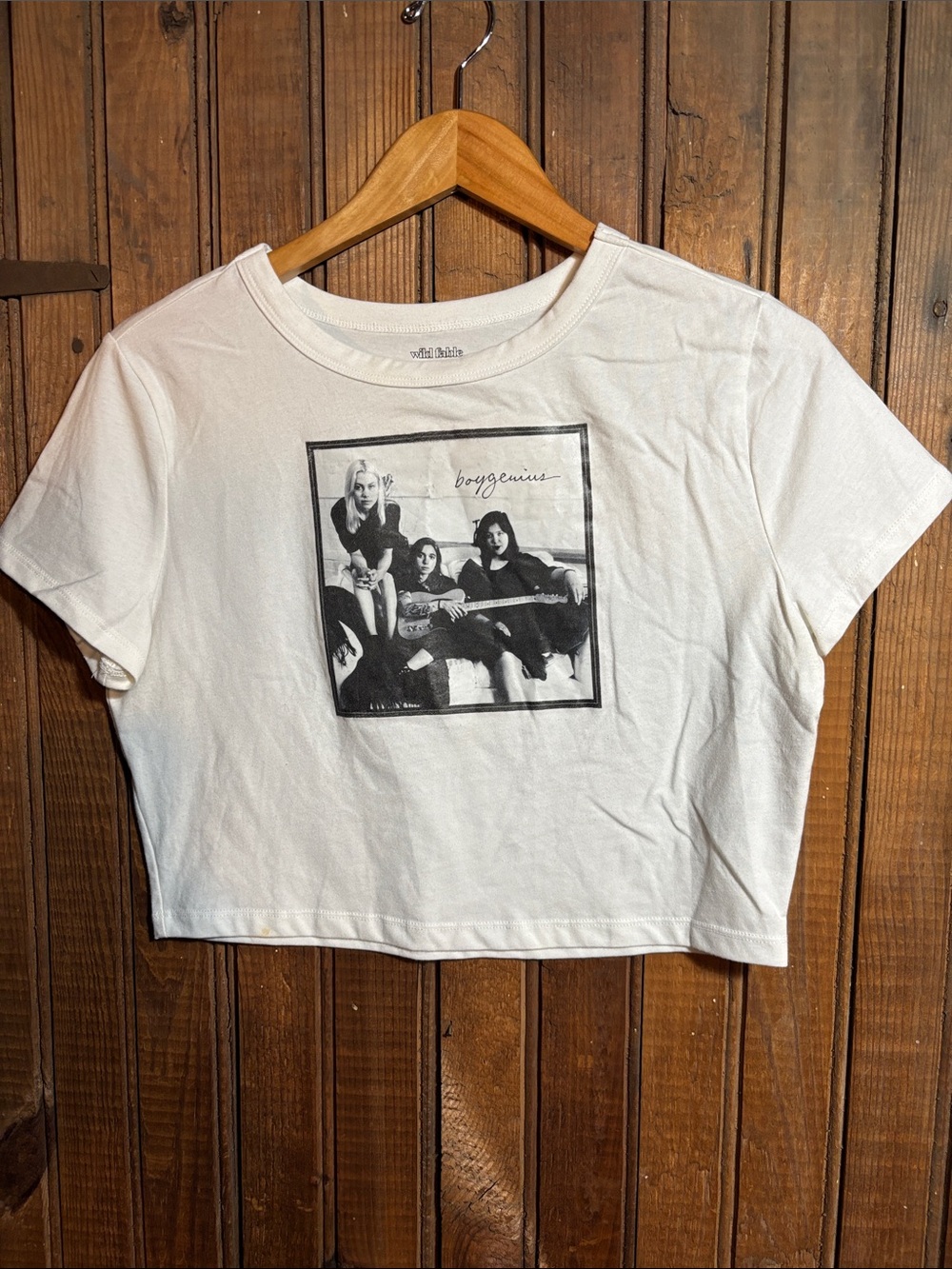 Boygenius Boxy White Graphic Crop Tee - Women